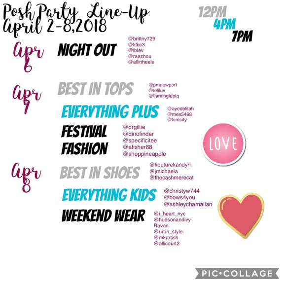 Posh Party Line Up April 2-8,2018